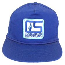 Vtg Combustion Services Hat Patch Cap Logo Rope Strap Back Trucker Baseball Blue