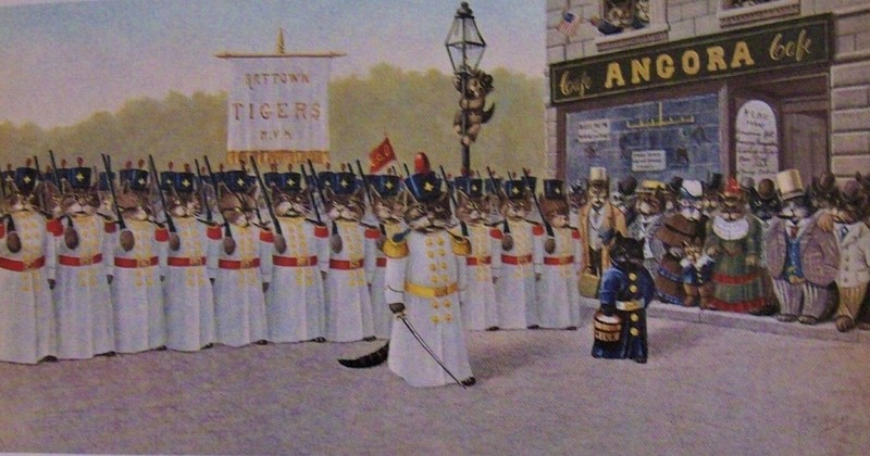 Cat Art Postcard Louis Prang Cats Soldiers Parade Angora Cafe DeRibas New Unused