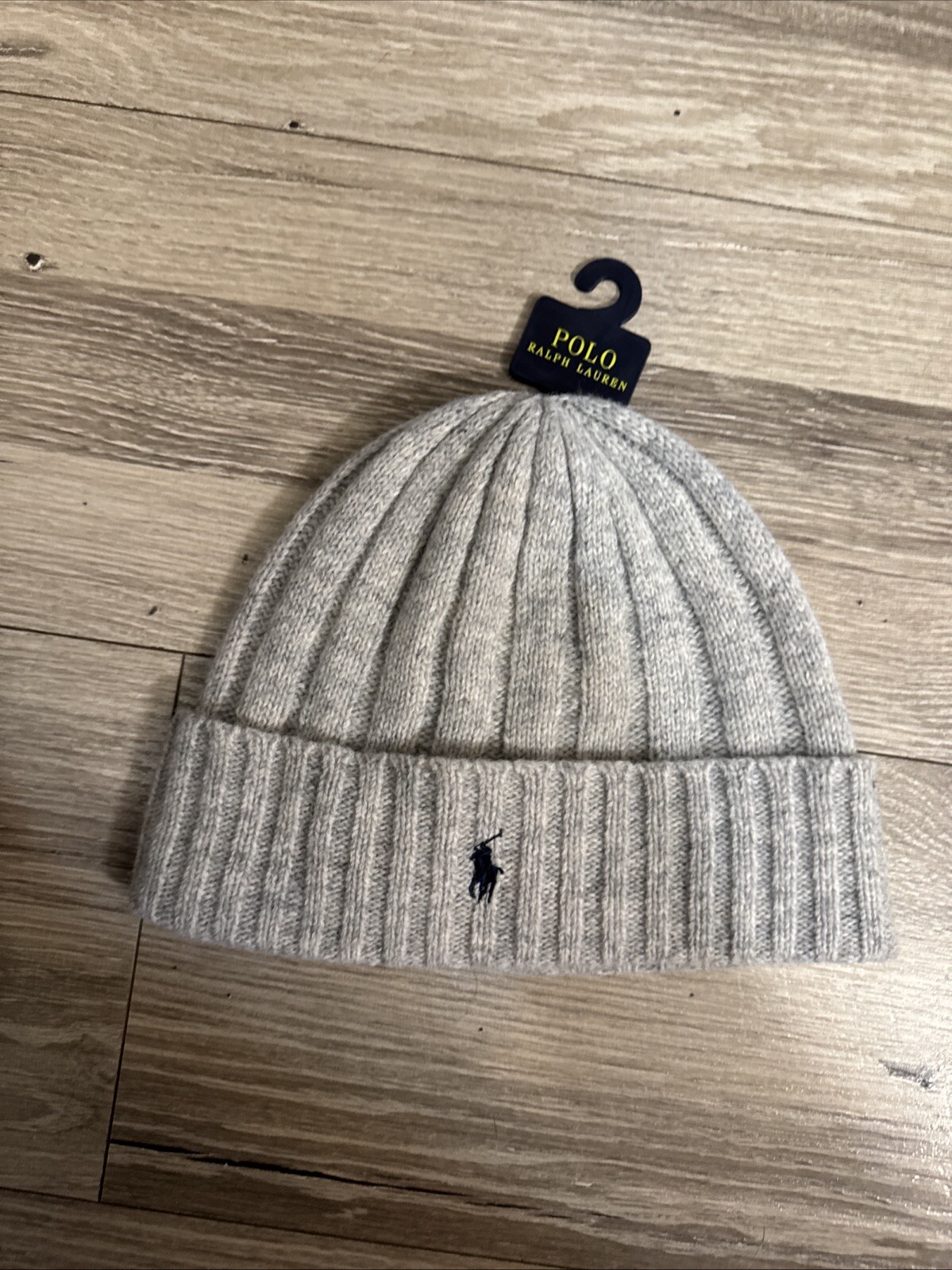 Cappello Polo Ralph Lauren uomo grigio misto lana polsino a costine maglia berretto nero pony