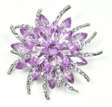 Light Purple crystal Rhinestone flower brooches silver tone Fashion pins Gift