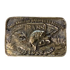 Bass Anglers Sportsman Society 1988 Vintage Brass Belt Buckle - Fishing