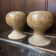 Pottery Salt & Pepper Shaker Set Round Knob Cork Stopper Textured Stoneware