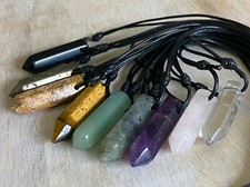 Mens Gemstone Crystal Point Protection Powers Amulet Pendant Necklace Amethyst