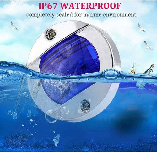 2X Round Marine Boat LED Courtesy Lights Cabin Deck Stern Navigation Light Blue - Picture 15 of 17