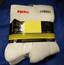 RBX 6 Pack Crew Socks 9-11, 5-9.5 White Boys Girls NEW NIP
