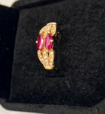 14k Gold Ring w Ruby(2),Diamonds(24),Sz6,2.7g, Ruby 6.5mm x 3mm, FREEgftBx$4valu