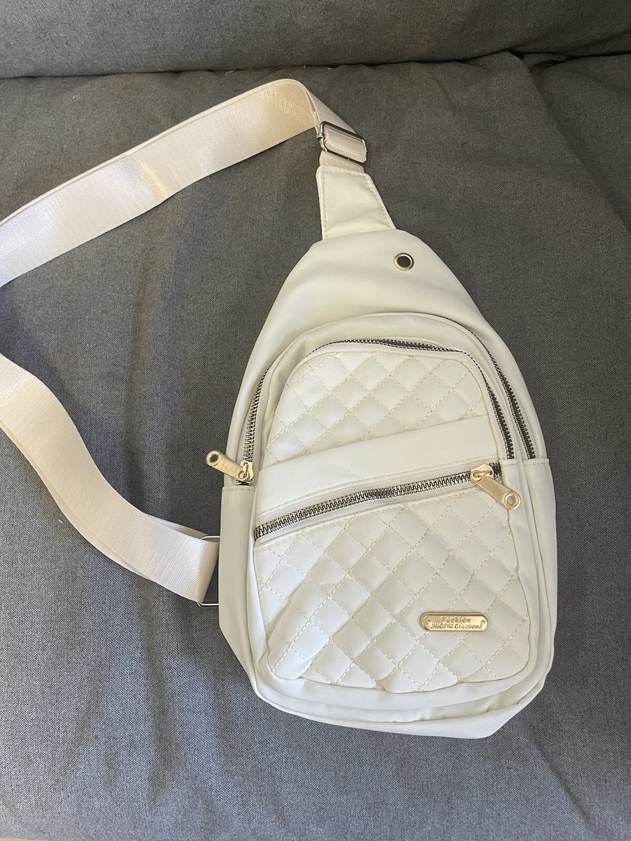 Women’s Off-White Cream Nylon Chest Sling Bag Travel Sports Backpack