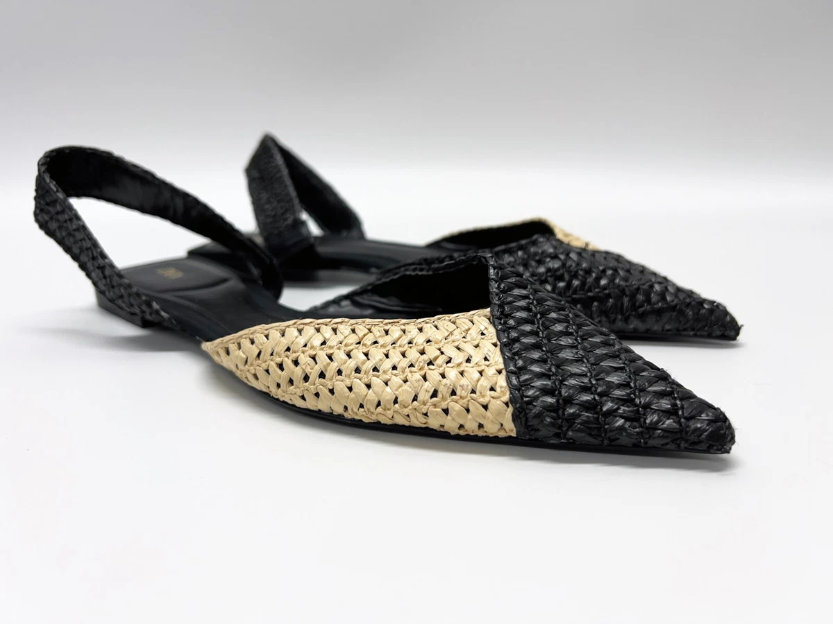 ZARA BLACK NATURAL WOVEN Womens Sandals Size UK 5 38 Unboxed