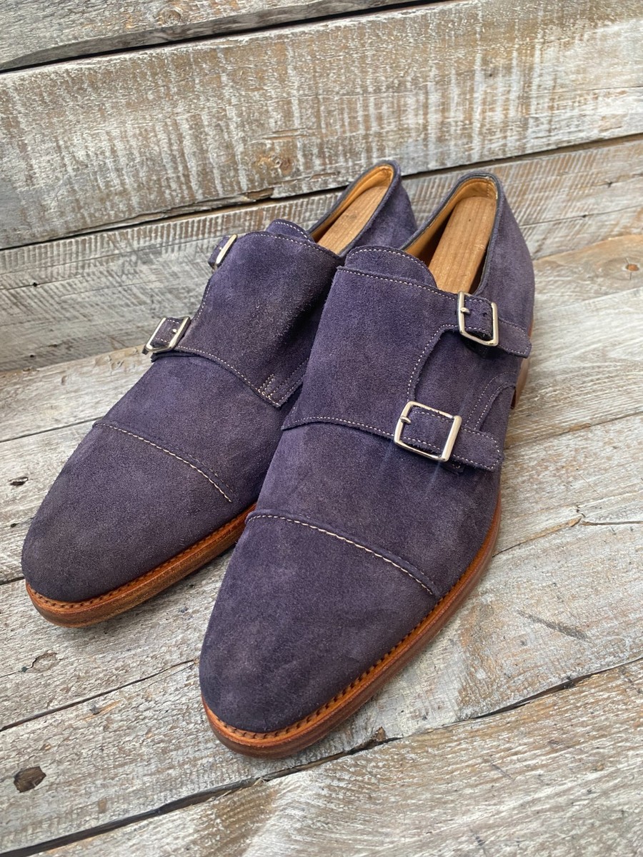 JOHN LOBB William II Museum Double Monk Strap Blue Suede shoes UK