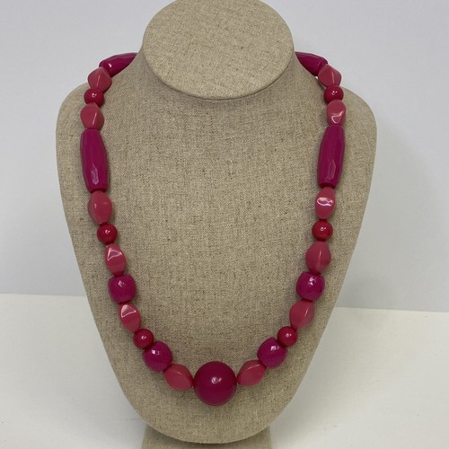 Joan Rivers Pink Acrylic Beaded Goldtone Single Strand 36”- 39” Necklace
