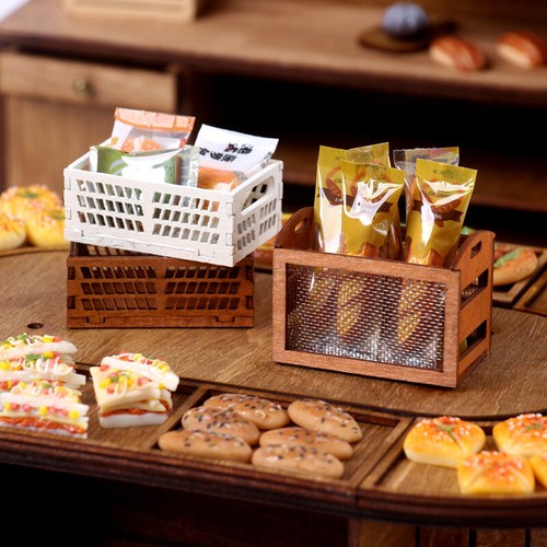 2PC 1:12 Scale Dollhouse Miniatures Bakery Storage Basket Wooden Accessories - Picture 3 of 6