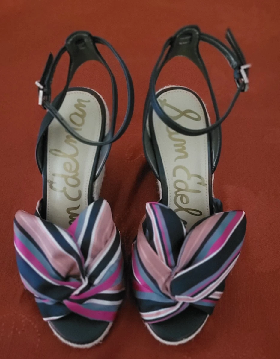 Sam Edelman Multi Color Striped Aubrey Espadrille Wedge Heel Sandals Size 8.5