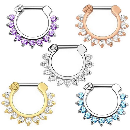 1PC 16G Septum Ring Segment Clicker Surgical Steel CZ Gem Nose Hoop Ring Jewelry - Picture 3 of 18