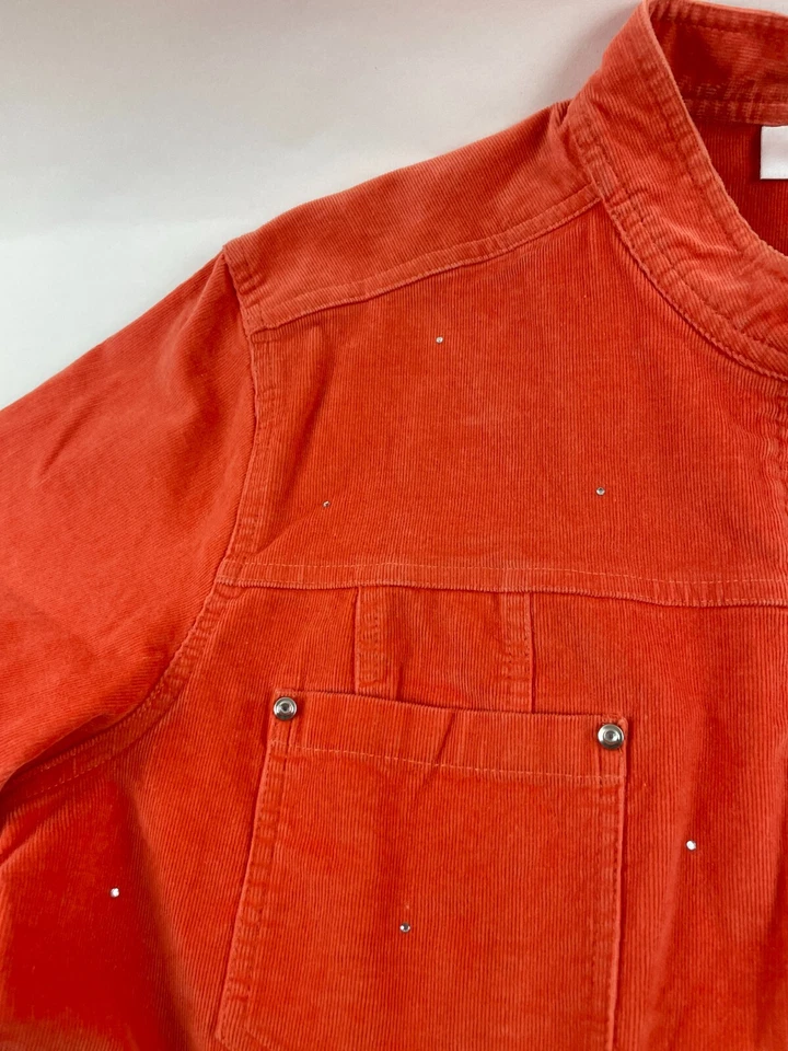 Quacker Factory Jacket Women's Size Large Orange Corduroy Jeweled Bling Full Zip - Image 4 of 4