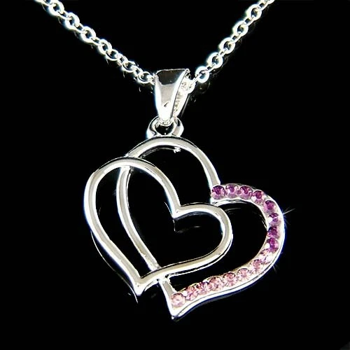VALENTINO Viola Doppio Cuore Aperto IN Swarovski Cristallo Valentine Love Collana Nuova