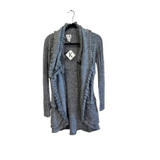 Shana K Gray Knit Cardigan Sweater Rabbit Fur Trim Small S Cozy