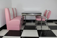 American Diner Furniture 50s Style Retro Booth Black Table Pink Booth & 2 Chairs