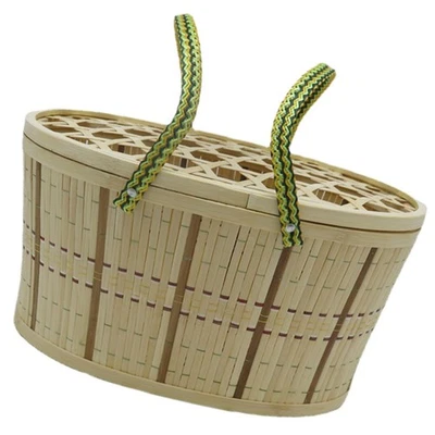 Panier à œufs en bambou avec poignée, panier tissé domestique, panier tissé de - Photo 1/4