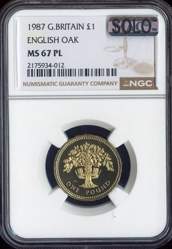 1987 GREAT BRITAIN 1 POUND ENGLISH OAK NGC MS67 PL MAC SOLO FINEST GRADE .