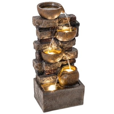 Outdoor Fountain with LED Lights, Resin Garden Fountain