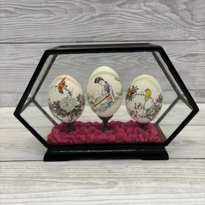 Vintage orientalische handbemalte Eier Glas Vitrine asiatisches Dekor 