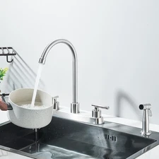 Brushed Nickel Kitchen Faucet with Side Sprayer 3 or 4 Holes Sink Mixer Faucet