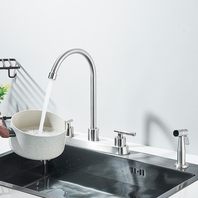 Brushed Nickel Kitchen Faucet with Side Sprayer 3 or 4 Holes Sink Mixer Faucet