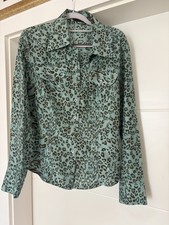Laurel Jeans women's blouse leopard print turquoise size 36/38 long sleeve shirt blouse top