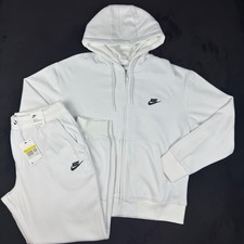 Nike Men's White Tracksuit Set Hoodie Track Pants Size S Fleece Logo