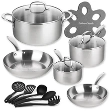 Gotham Steel Tri-Ply Stainless Steel Cookware Set 15 Pc with 5 Utensils Pots Set
