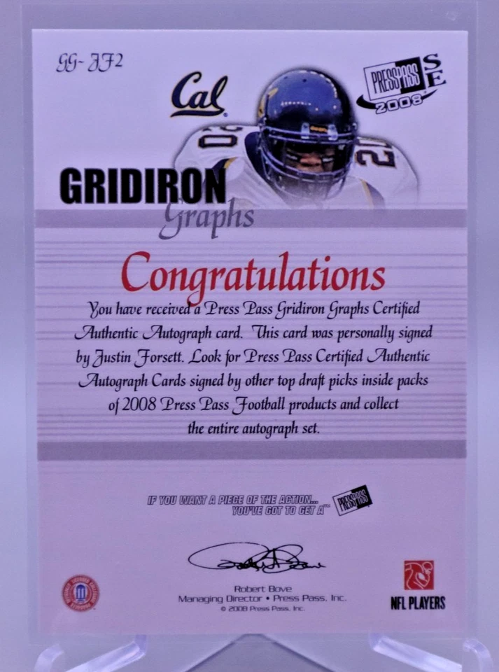 2008 Justin Forsett Press Pass SE Gridiron Graphs #GG-JF Rookie Auto RC K351 - Image 2 of 2