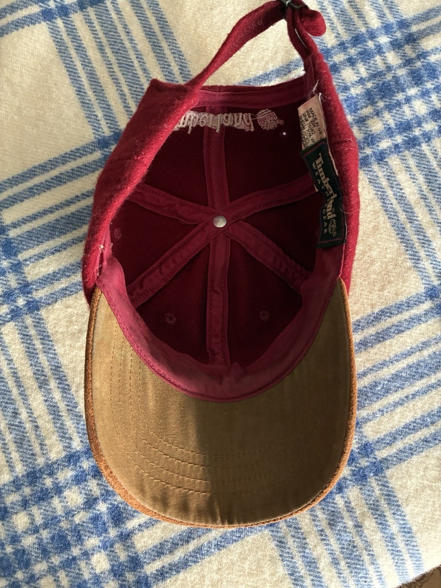 Vintage Timberland Red Wool Cap with Leather Suede Brim 1990s Made
