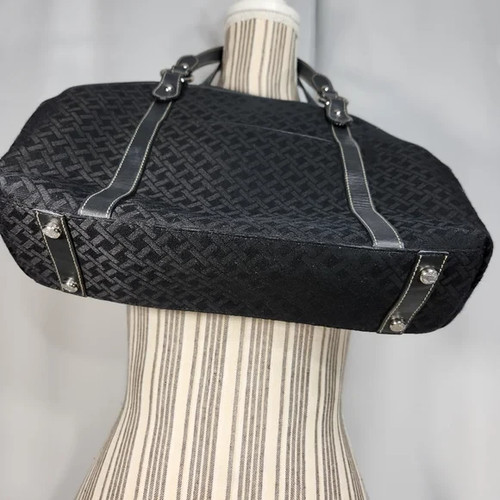 Talbots Monogramm schwarz Stoff & Leder Schultertasche Tasche Geldbörse - Bild 4 von 12