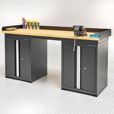 Datona  Werkbank 200 cm + 4 cm Eichenholz-Arbeitsplatte  2 abschlie&szlig;baren