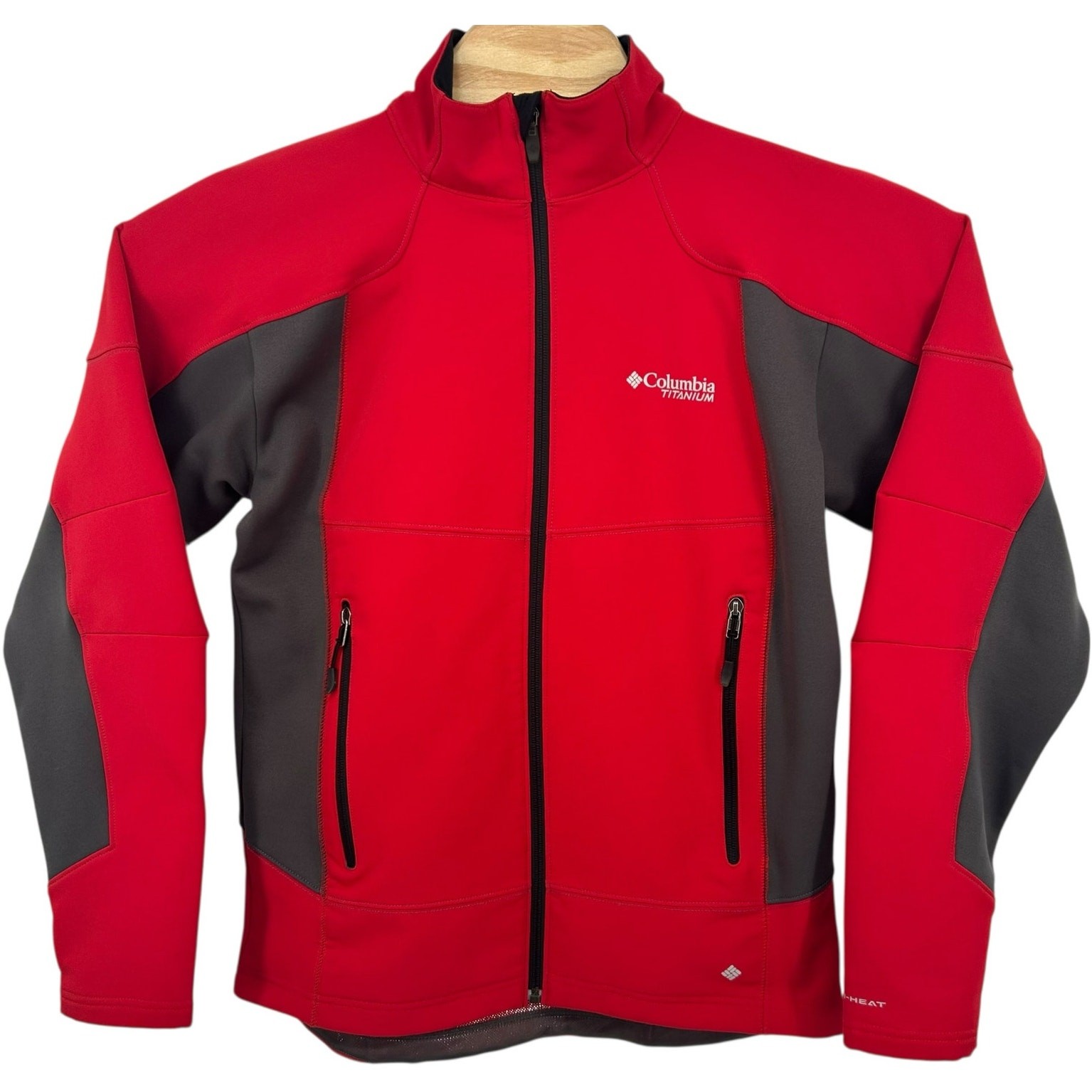 Men's Red Grey Columbia Titanium Omni-Heat Softshell Full Zip Jacket Size Small