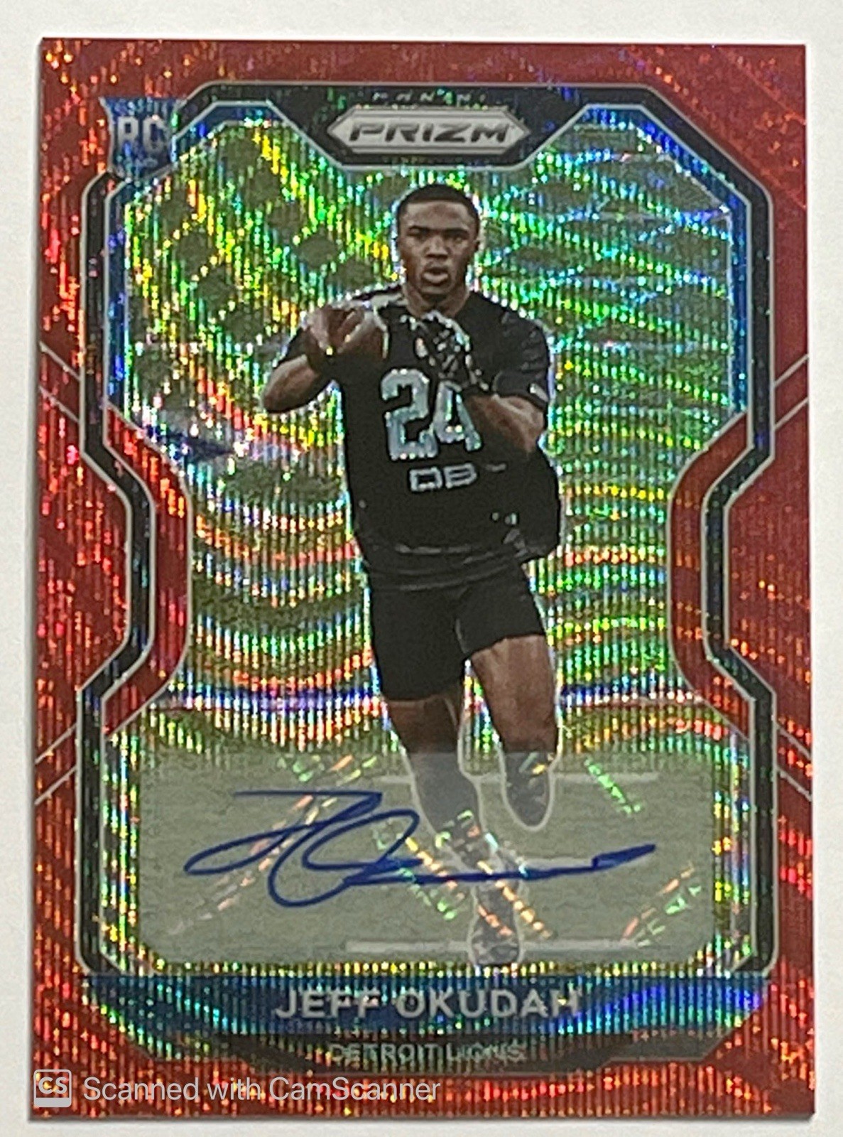 2020 Prizm Jeff Okudah Red Wave #359 Auto Prizm RC Autograph Rookie /149