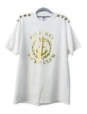 Vintage Bird Key Yacht Club T-Shirt White Gold Foil Anchor USA Made L