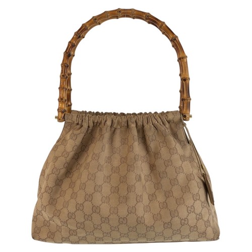 GUCCI Bamboo Beige Gold Hardware GG Canvas 92708 Handbag Ladies 603342 Used