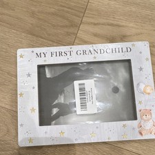 New White My First Grandchild Photo Frame with Teddy Bear Stars Gift Ready