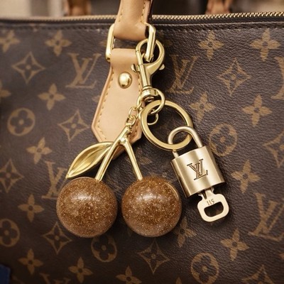 Authentic Louis Vuitton Lock & Key w/ Unbranded Cherry Bagcharm, Keychain