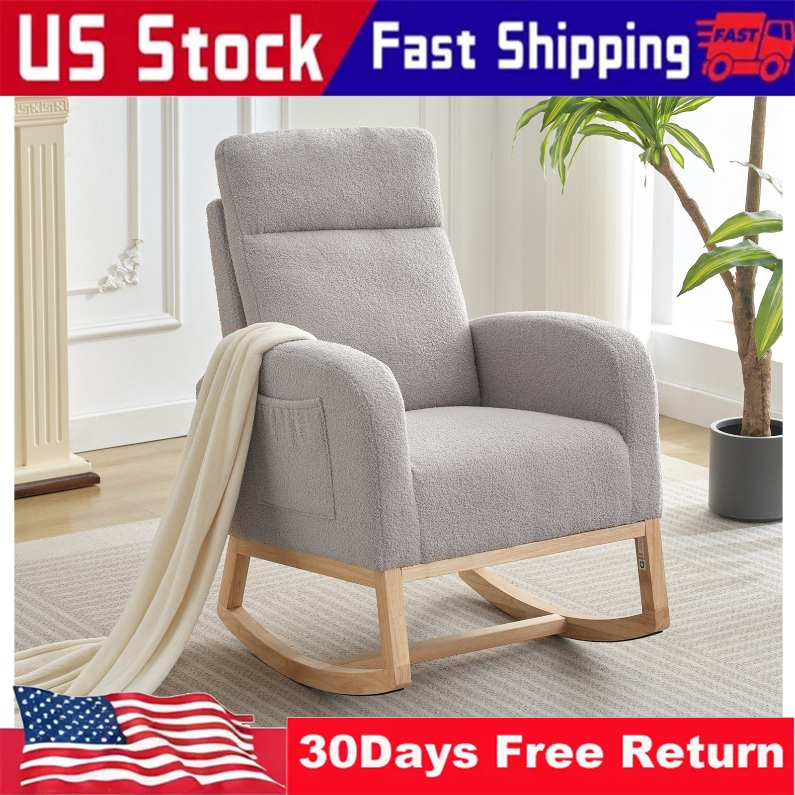 Glider Chair For Nursery With Side Pocket Rocker Armchair