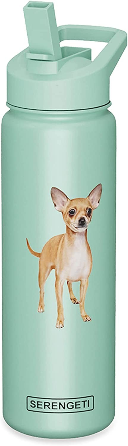 Бутылка для воды E-S Pets из нержавеющей стали, 24 унции, непроливаемая (коричневая Чихуахуа)