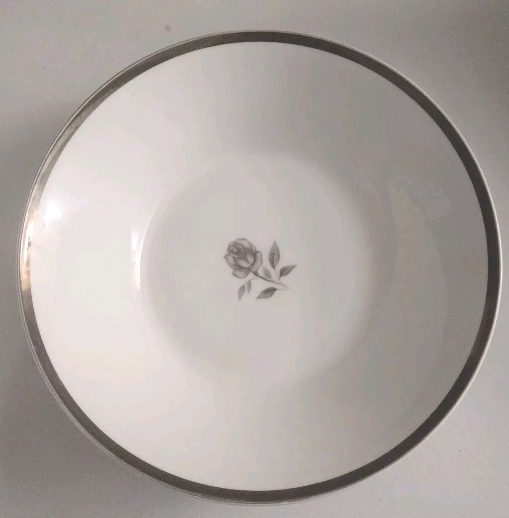 Empress China Rosemont 121 Japan Large Serving Bowl 9" Gray Rose Platinum Rim