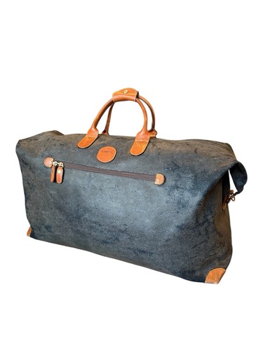 Bric’s Milano Pebbled PU Weekender Duffel Bag Brown Black w/ Cognac Leather Trim