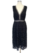 BOOHOO BLACK LACE V NECK FRONT & REAR SLEEVELESS OCCASION DRESS SIZE 8