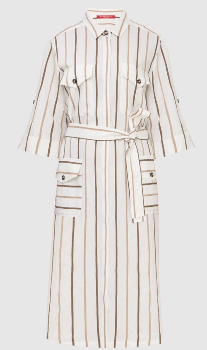 NWT Marina Rinaldi Sport Striped Viscose Shirt Dress White Size US 20 $585 [jb]