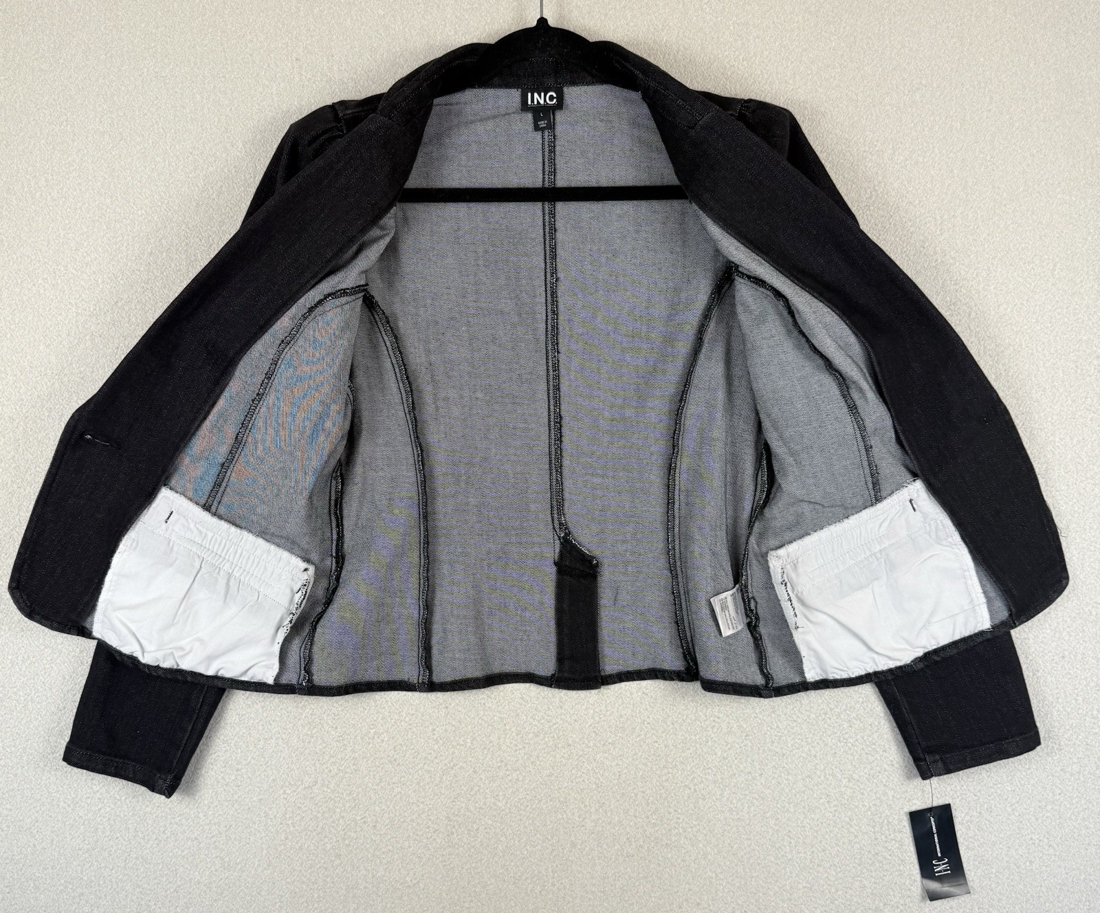 International Concepts INC Puff Sleeve Denim  Black Jean Jacket Blazer Large