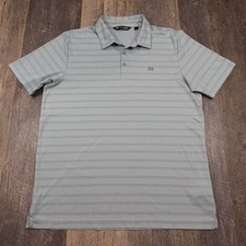 Travis Mathew Men  s Large Light Blue Striped Golf Polo Short Sleeve Cotton Blend