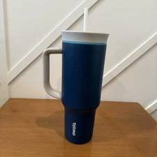 Owala 40oz Stainless Steel Tumbler w/ White Straw & Handle Navy Blue, Gray Lid