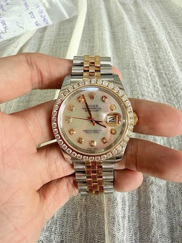 Rolex Datejust 116233 Two Tone 36mm Custom 2.4 Carats Diamond Bezel & White MOP